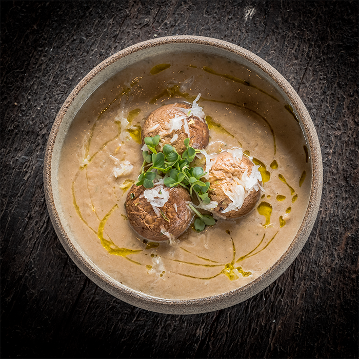 Roast Onion Stew with Chestnut Mushroom Savory and Grated Rettich | Arqan | Premium Argan Oil